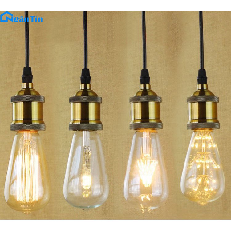 Bộ 5 dây Led đèn thả đuôi đồng trang trí nhà quán cà phê 220V E27 40W Ngân Tin (Kèm 5 bóng Led Edison tròn to)