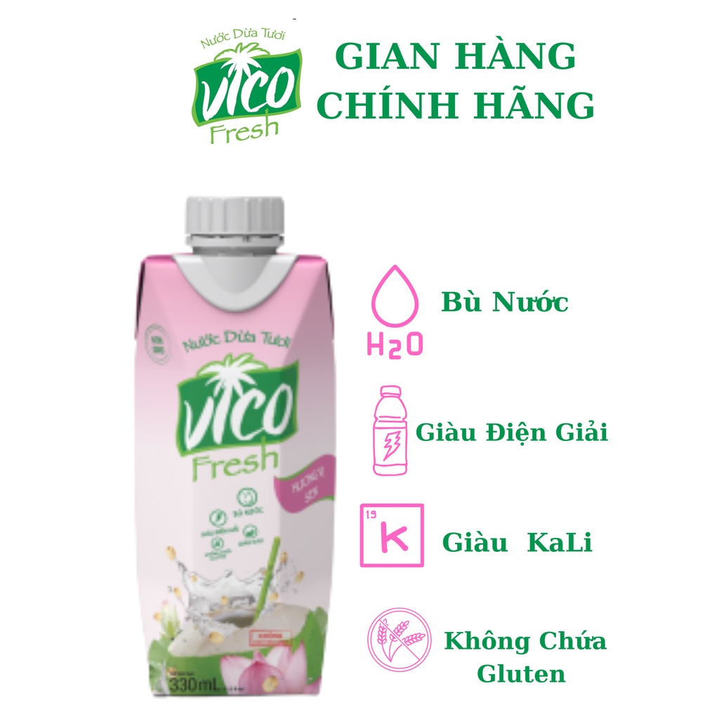 Combo 12 Hộp Nước Dừa VicoFresh 330ml - 6 Xiêm, 6 Sen