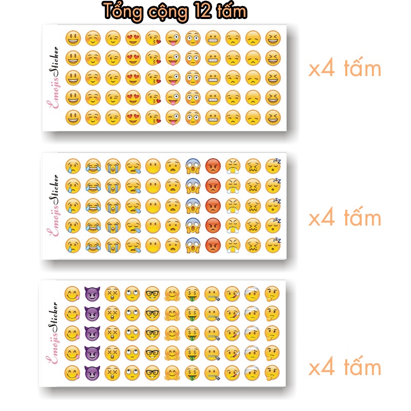 Set 12 Sticker Hình Dán Mini Tròn Biểu Cảm Emoji Đáng Yêu