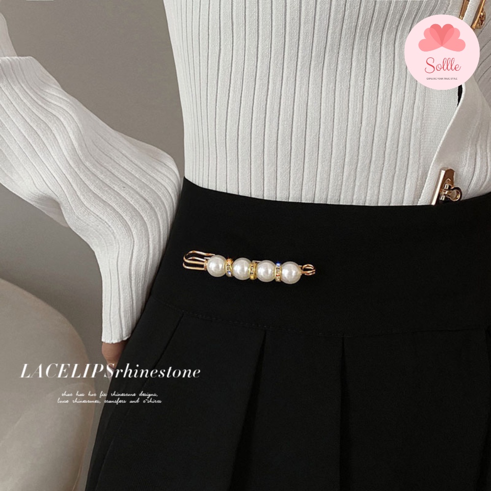 Ghim cài kim loại cố định thắt lưng quần áo đính ngọc trai nhân tạo Sollle