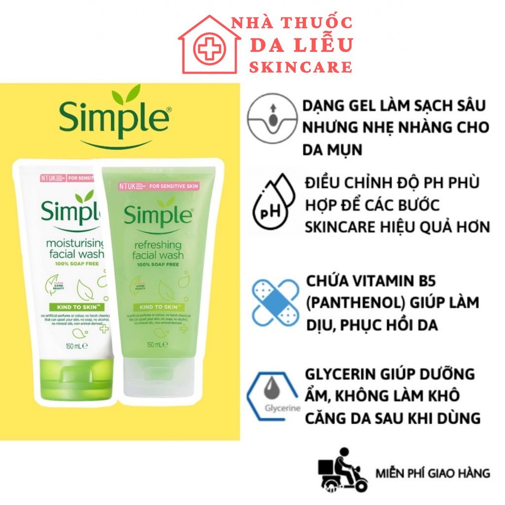 ✅✅ (HÀNG CHUẨN NỘI ĐỊA EU) SỮA RỬA MẶT SIMPLE KIND TO SKIN REFRESHING FACIAL WASH GEL