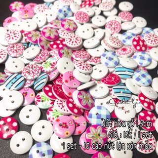 Set 20 nút gỗ may đồ cho búp bê, bé và mẹ 1,5cm