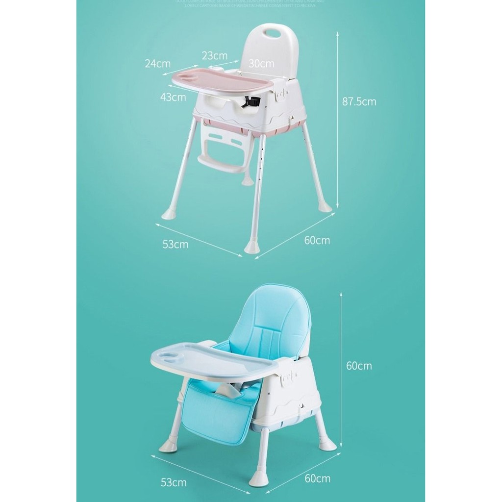 GHẾ ĂN DẶM GẤP GỌN HANBEI ĐIỀU CHỈNH 3 MỨC ĐỘ CAO (KÈM BỘ ĐỆM VÀ BÁNH XE )