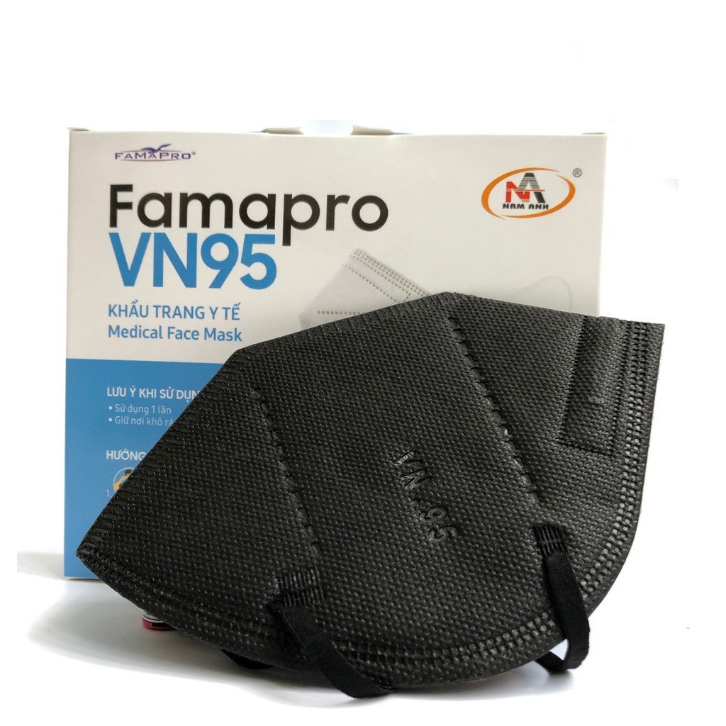 VN95 (N95)- HỘP 10 CÁI Màu Đen] Khẩu trang y tế N95 Màu Đen kháng khuẩn 4 lớp Famapro VN95