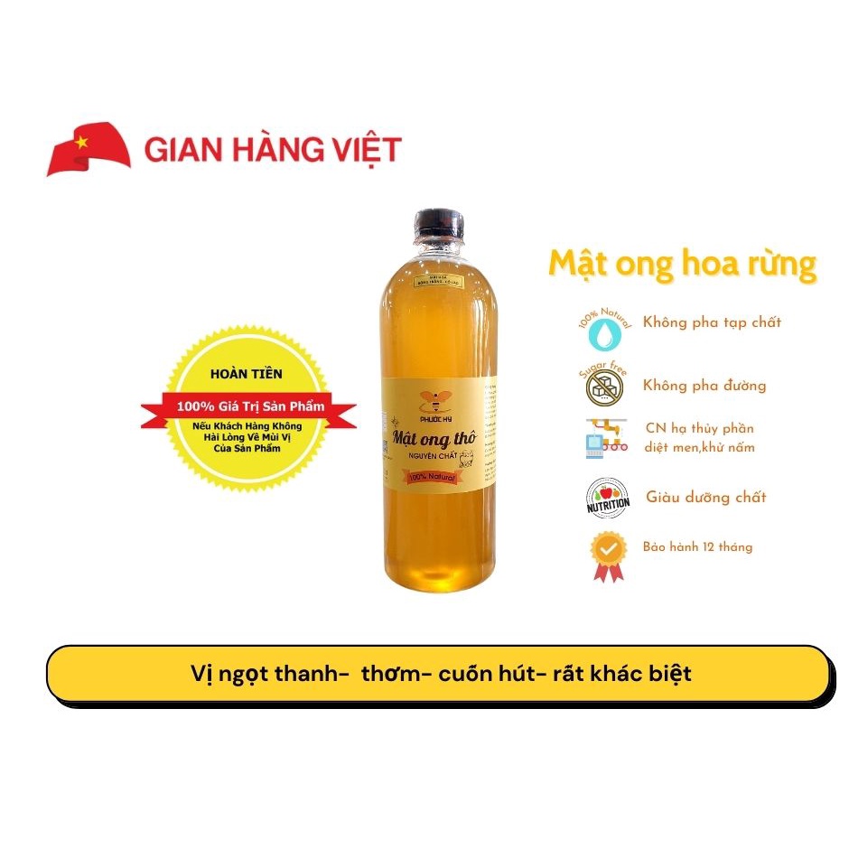 Mật ong hoa rừng Tây Nguyên cao cấp nguyên chất 100% tự nhiên 1 lít