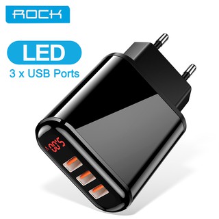 Cốc Sạc ROCK 3 Cổng Usb 3a Có Đèn Led Chuyên Dụng Cho Iphone 11 Samsung Xiaomi Huawei