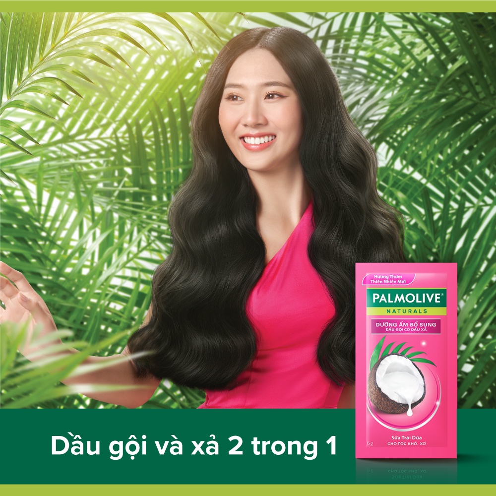 Bộ 12 gói dầu gội kèm dầu xả Palmolive Dưỡng Ẩm bổ sung từ sữa dừa &amp; protein 6g