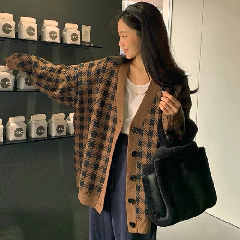 Áo Khoác Cadigan Len Kẻ Caro Form Rộng Oversize | BigBuy360 - bigbuy360.vn