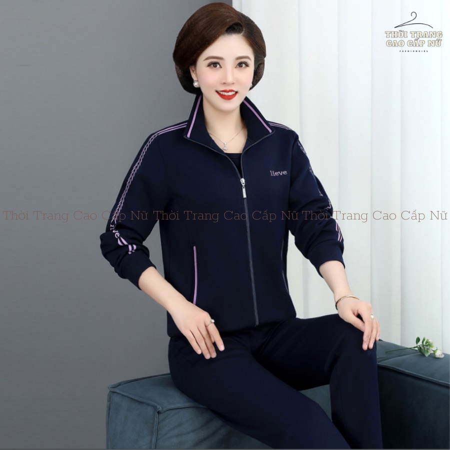 Bộ Đồ Thu Đông Trung Niên Nữ, Set Bộ Thể Thao Cho Bà Cho Mẹ Chất Nỉ Da Cá Dày Dặn Màu Sắc Nhã Nhặn Trẻ Trung TN25