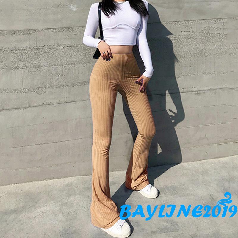 Quần dài ống loe lưng cao nhiều màu tùy chọn phong cách sành điệu có nữ