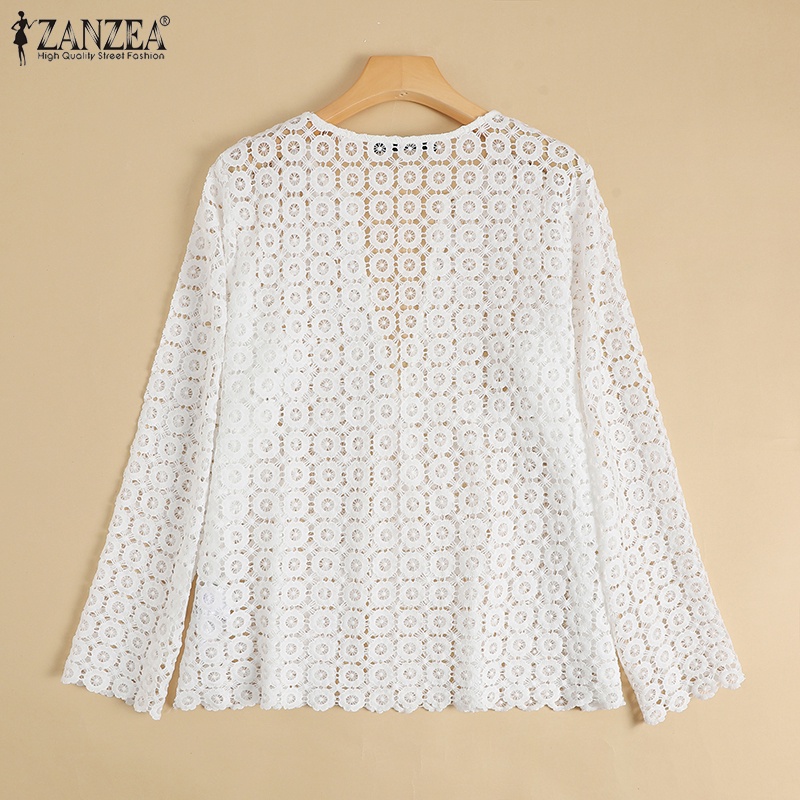 Áo kiểu ZANZEA tay dài phối ren xuyên thấu phong cách vintage thời trang dành cho nữ