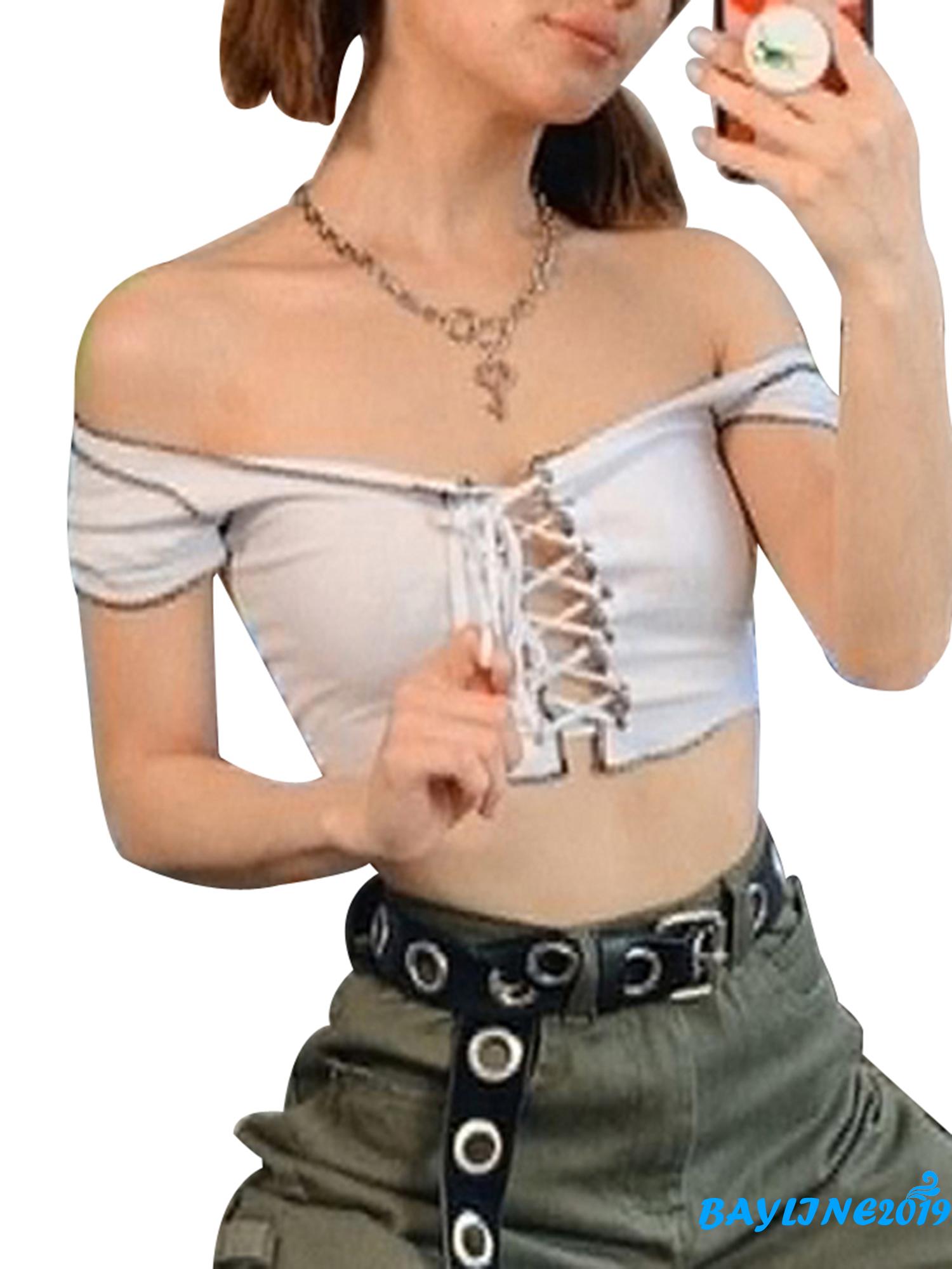 [Mã FAMAYWA giảm 10K đơn 50K] Áo Croptop Tay Ngắn Phối Dây Thời Trang Cho Nữ | BigBuy360 - bigbuy360.vn