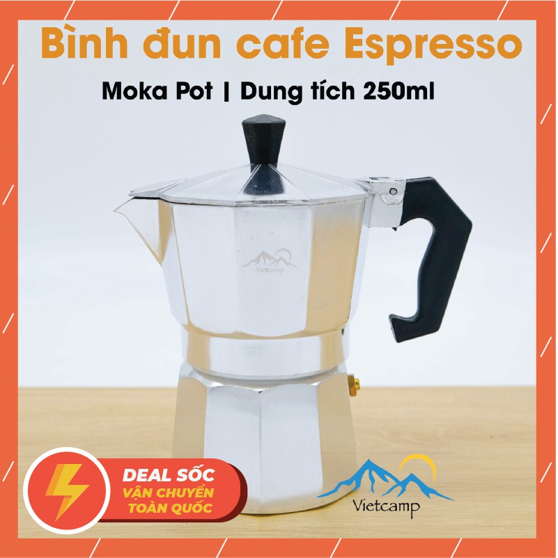 Bình đun cafe Espresso siêu tốc Moka Pot màu bạc - 250 ml - Pha được 8 shot