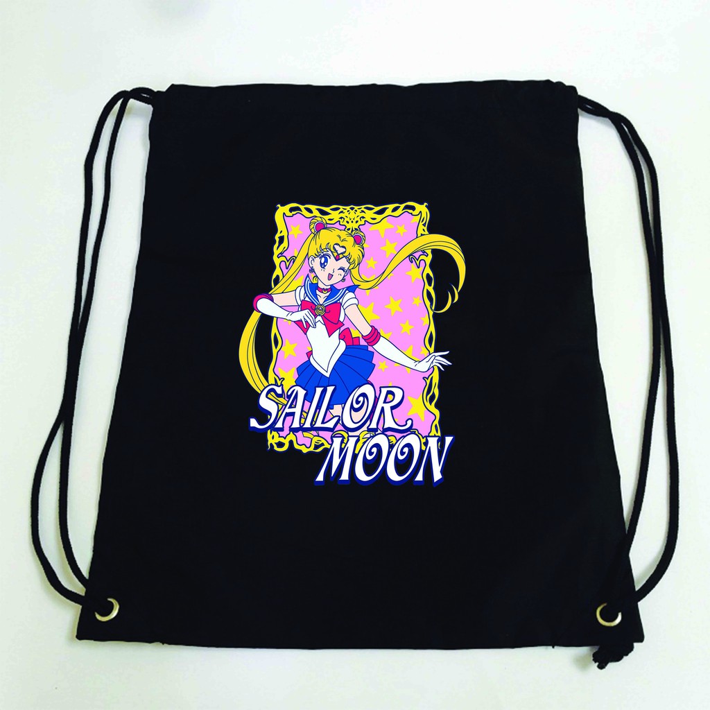 Balo dây rút đen in hình SAILOR MOON THỦY THỦ MẶT TRĂNG anime chibi túi rút đi học xinh xắn thời trang