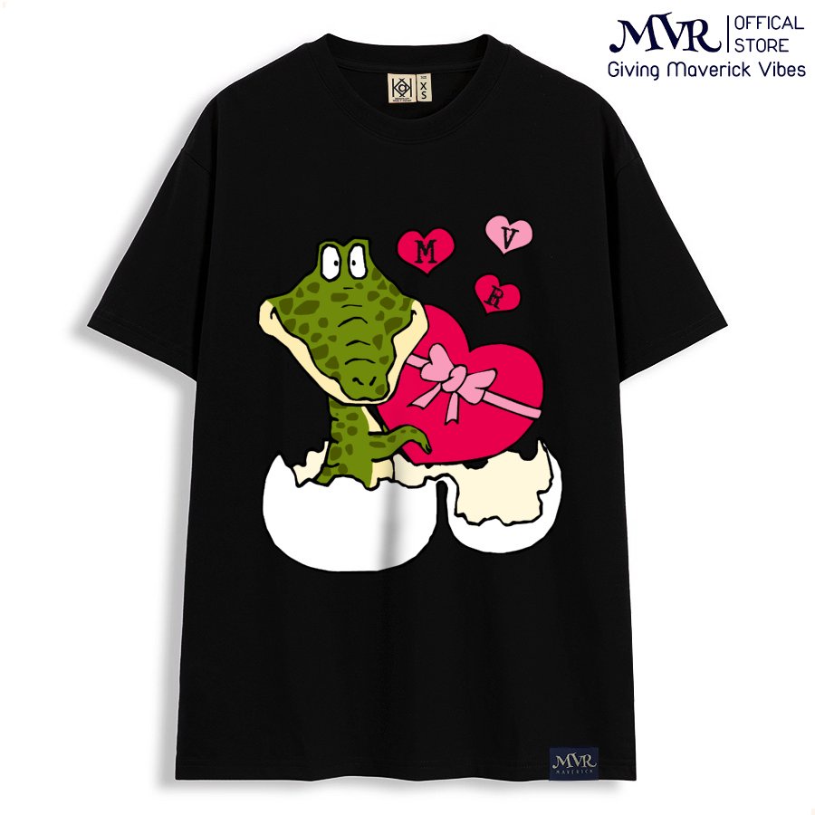 Áo Thun Cặp Hình Cá Sấu Vẽ Theo Phong Cách Khùm Điên Con Xấu Cute Tay Lỡ Phôm Rộng 3734