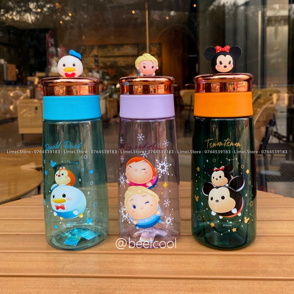 Bình nước tu miệng nhựa tritan Disney icon đầu Frozen Donald Mickey Minnie 470ml cho trẻ em WD 770