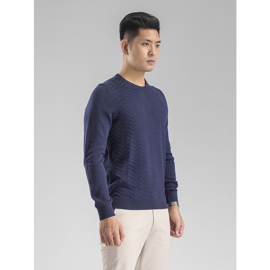 Áo Len Nam Cổ Tròn Aristino AWO002W8 Dáng Slim Fit bo gấu cổ tay mặt trước dệt nổi hình sóng Len Acrylic nhẹ ấm đàn hồi