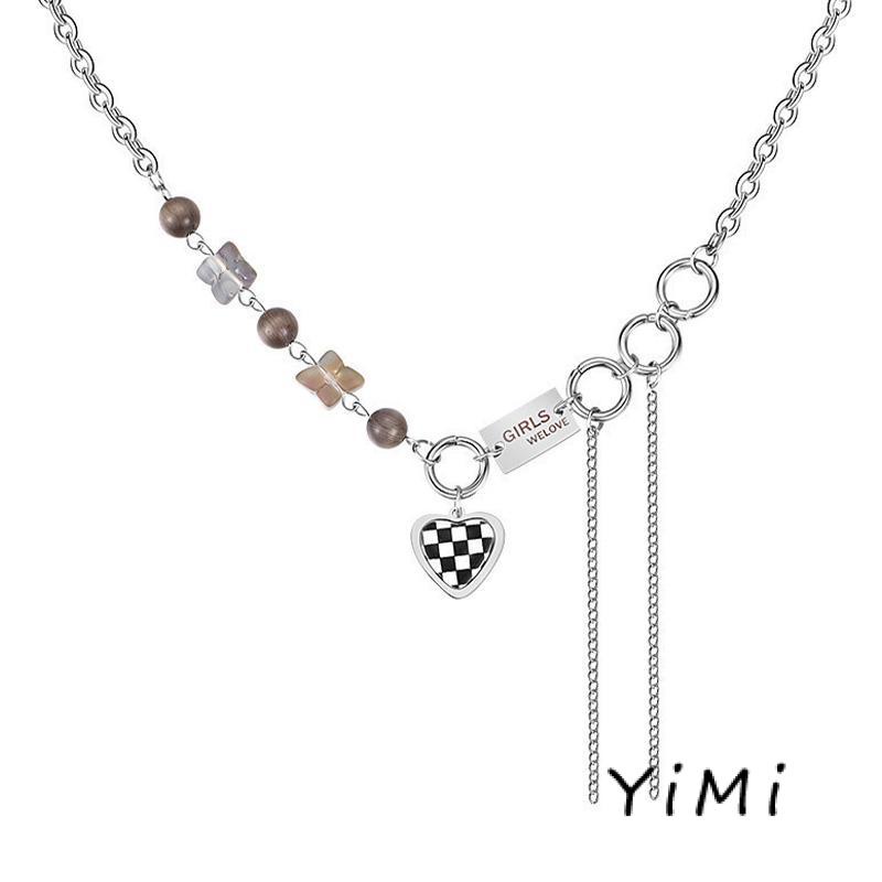 Vòng cổ mặt hình hình trái tim họa tiết caro phong cách Hàn Quốc thời trang cho cặp đôi