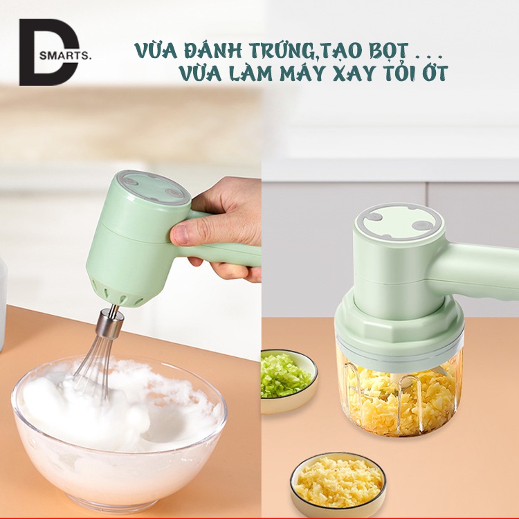 Máy xay tỏi ớt 3 trong 1 kiêm máy đánh trứng cao cấp (đánh trứng,tạo bọt đánh kem,nhào bột,trộn bánh,xay tỏi)