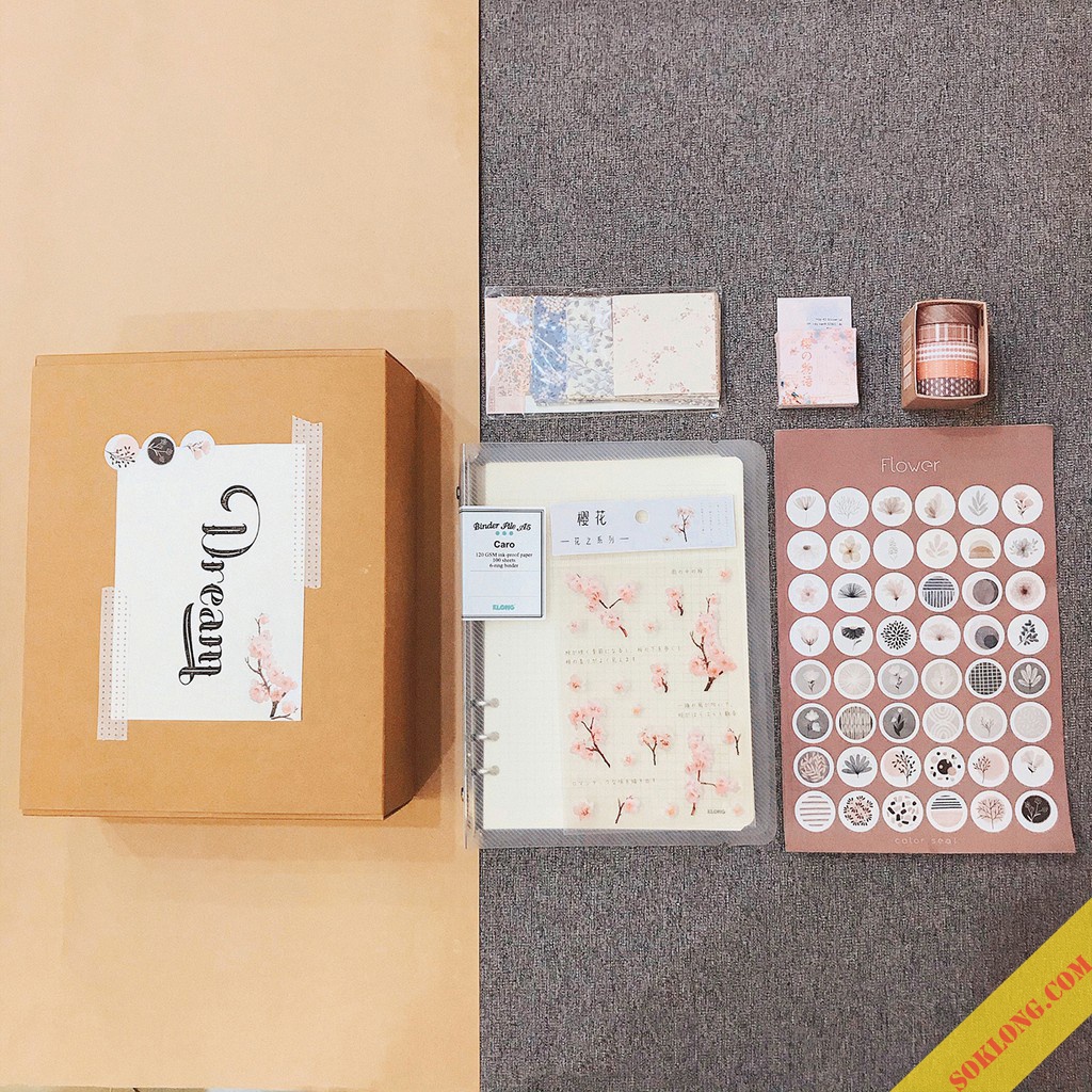 Set trang trí sổ Klong Bullet journal Dream - bộ quà tặng có sticker, note, washi tape Luv 100
