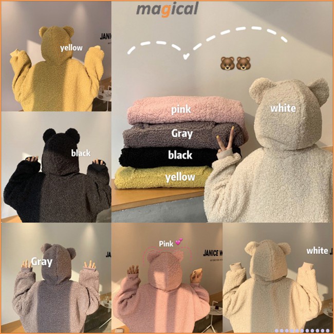 Áo Hoodie Dài Tay Dáng Rộng Phối Tai Gấu Đáng Yêu Cho Nữ