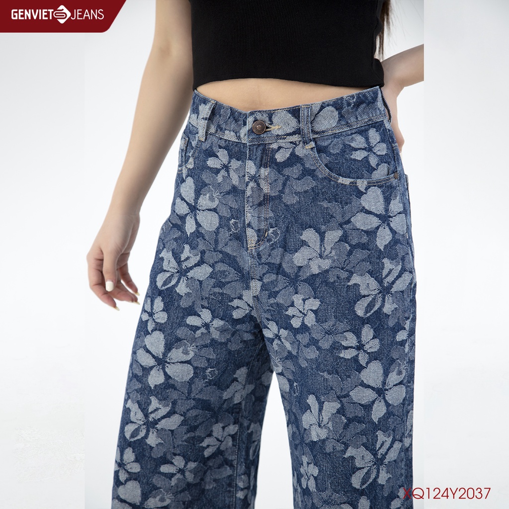 Quần Jeans Suông Nữ Rộng Họa Tiết GENVIET XQ124Y2037