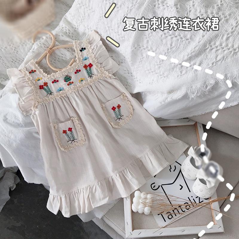 Đầm Tay Cánh Tiên Thêu Họa Tiết Cổ Điển Thời Trang Mùa Hè Cho Bé Gái