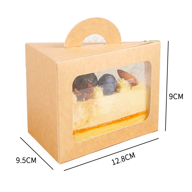 SET 10 hộp đựng bánh bằng giấy kraft hình tam giác có kính trong quai xách tiện lợi| Queen pack