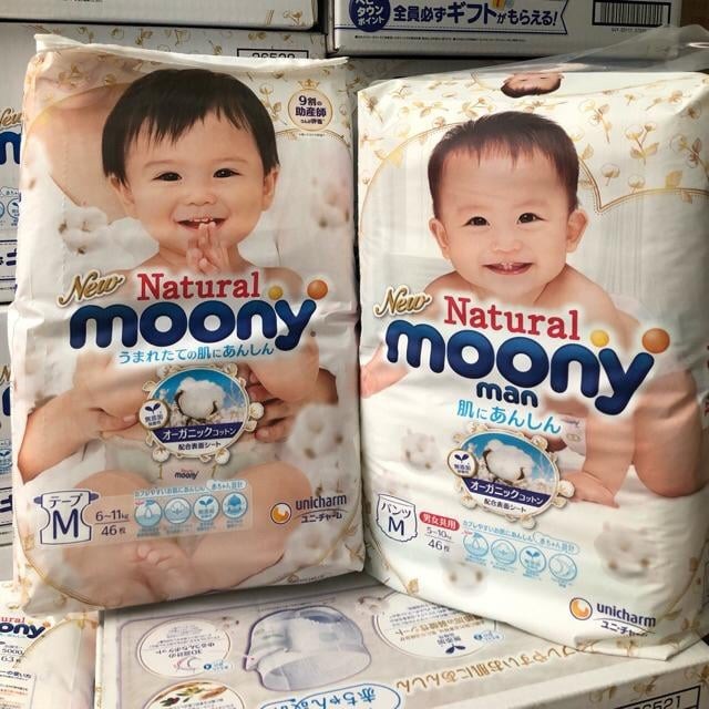 Bỉm MOONY NATURAL dán/quần Nội địa đủ size NB63/S58/M46/L38/L36/XL32