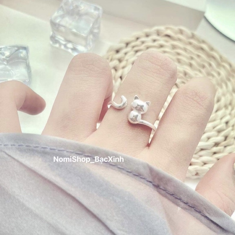 Nhẫn Nữ Bạc Mèo con siêu yêu, Freesize Cute lắm luôn ạ! Gia công tỉ mỉ sáng loáng  Mainomi Shop Bạc Xinh