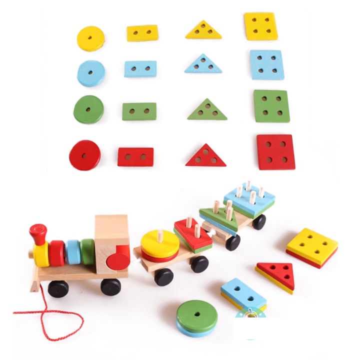Đồ chơi gỗ thông minh cho bé, đoàn tàu hỏa gỗ thả hình khối nhiều màu sắc cho bé phát triển trí tuệ