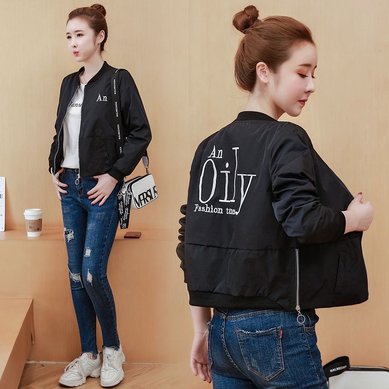 Áo khoác bóng chày dáng rộng thêu chữ thời trang xuân thu mới 2021 cho nữ