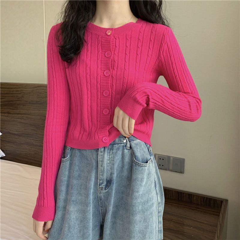 Áo Khoác Cardigan Thun Len Nữ Cổ Tròn 7 Cúc