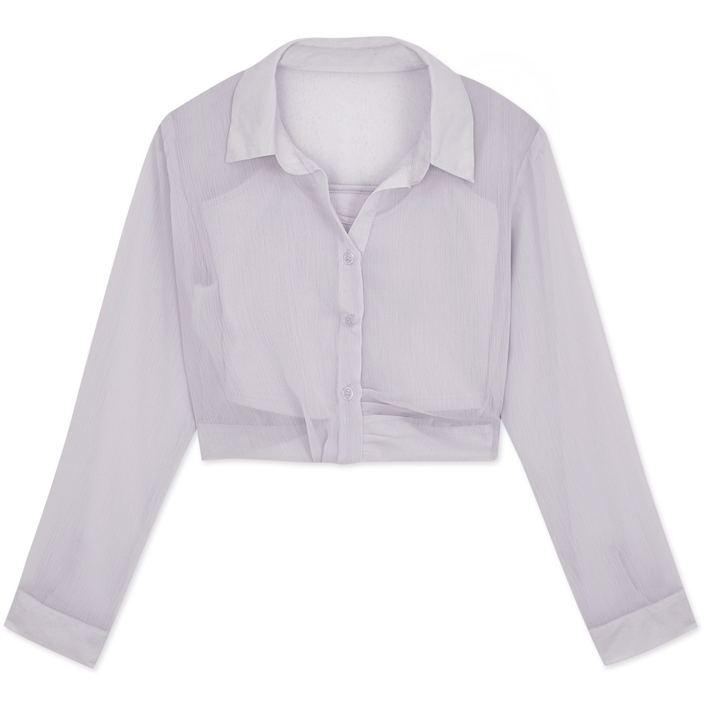 Set áo sơ mi dáng ngắn xuyên thấu kèm áo 2 dây nữ Air Space 2210121021