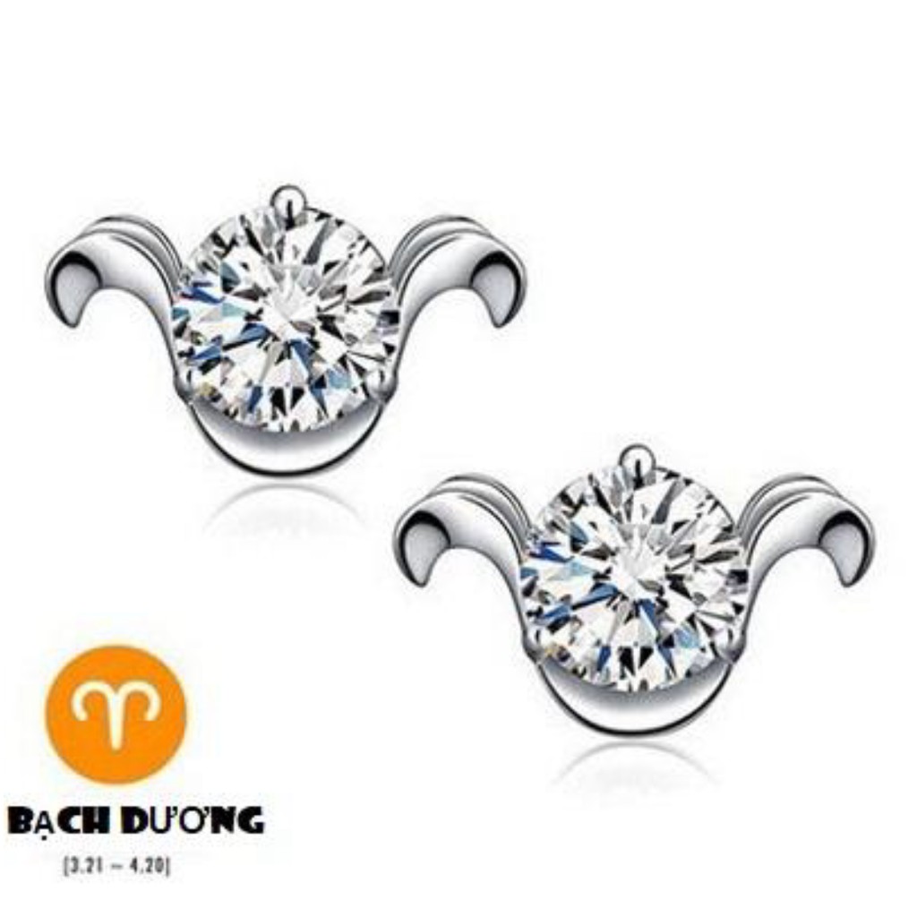 Bông Tai  Bạc S925 Hột Xoàn Zircon 12 Cung Hoàng Đạo BTBAC12