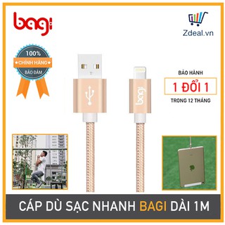 DÂY CÁP SẠC NHANH LIGHTNING BAGI CHO IPHONE 5/6/7/8. BỌC DÙ, ĐU KHÔNG ĐỨT