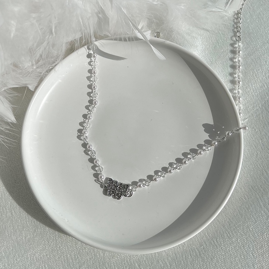 Vòng cổ ngọc trai nhân tạo phối hạt cườm mặt bướm C133 Choker Club