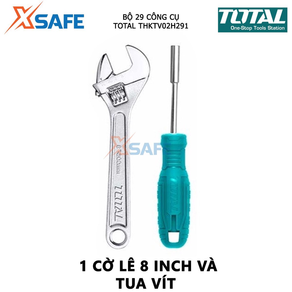 Bộ đồ nghề gia dụng 29 chi tiết TOTAL THKTV02H291 Bộ 29 công cụ bao gồm kềm, mỏ lết, bút thử điện, thước kéo -Chính hãng