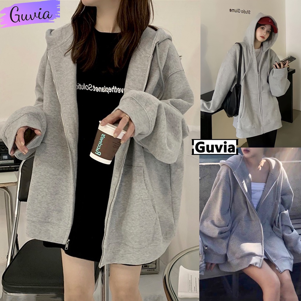 Áo Khoác Nỉ Hoodie TAY PHỒNG Form Rộng GUVIA Zip Trơn Nam Nữ BASIC Ulzzang Unisex