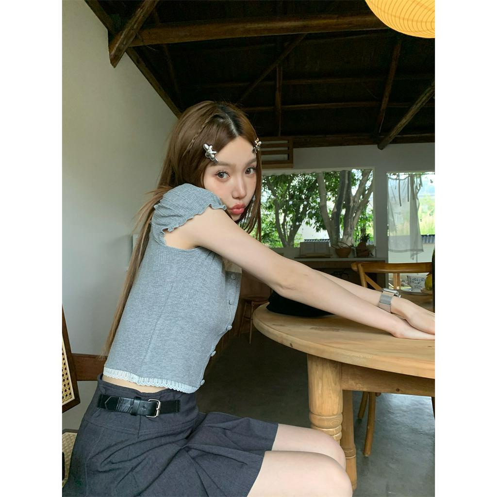 Ethelgirl Áo Thun Tay Ngắn Phối Ren Thời Trang Cho Nữ