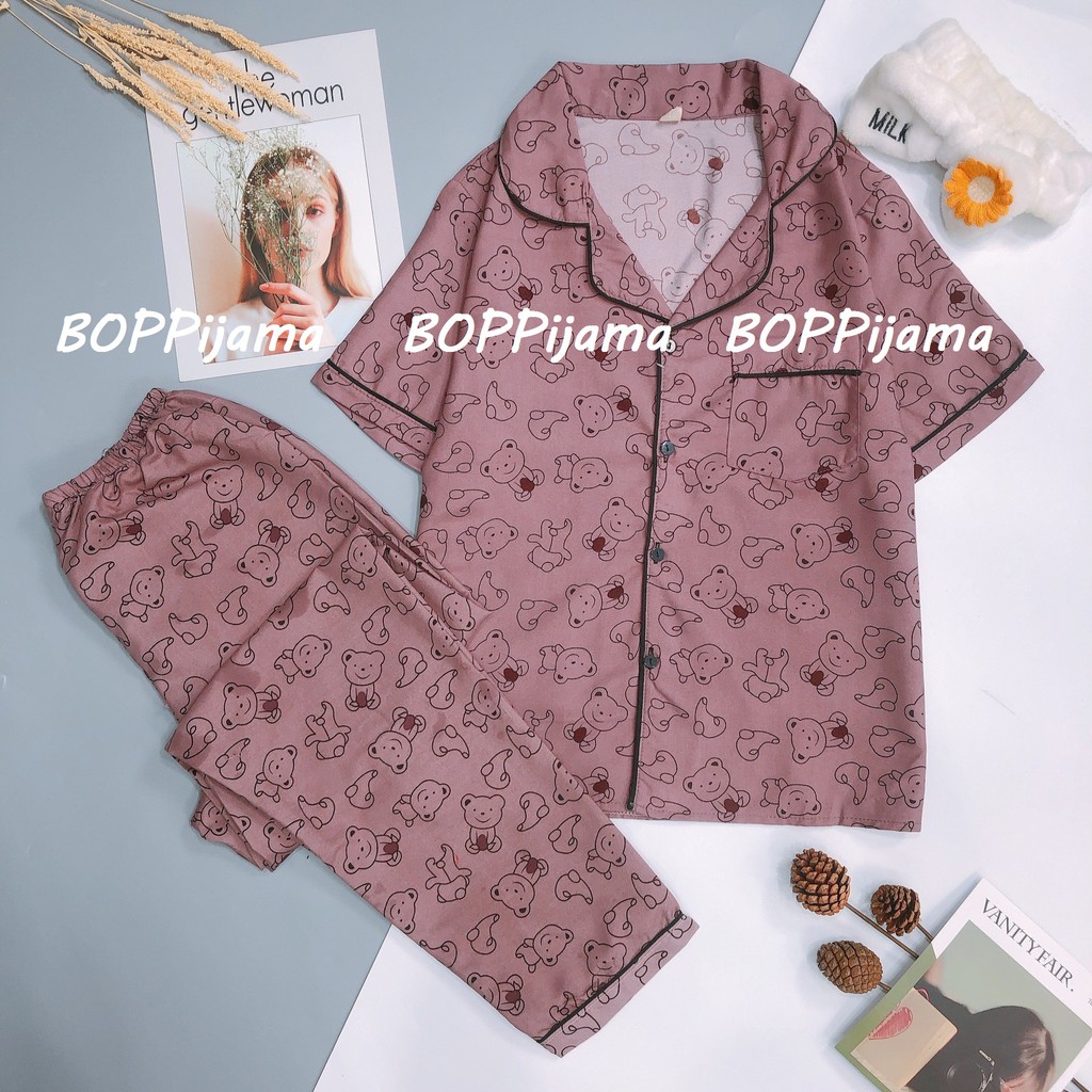 Đồ Ngủ Nữ Pijama Tay Ngắn Quần Dài HATIBO, Bộ Pizama Vải Kate Thái Loại 1 Mặc Nhà Thu Đông | BigBuy360 - bigbuy360.vn