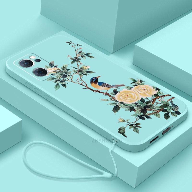Ốp Điện Thoại TPU Mềm Họa Tiết Hoa Và Chim Có Dây Đeo Cho oppo reno 7 5g reno 7 se
