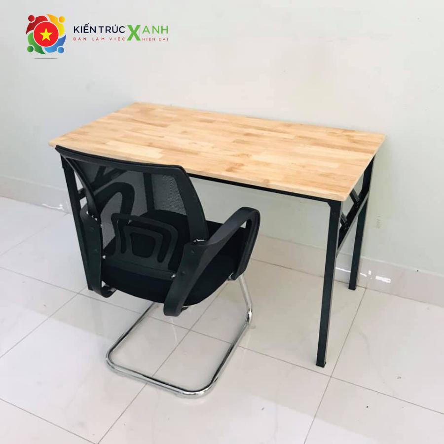 Bàn làm việc chân xếp gọn 60x1m2x75 , mặt gỗ cao su tự nhiên chân đen