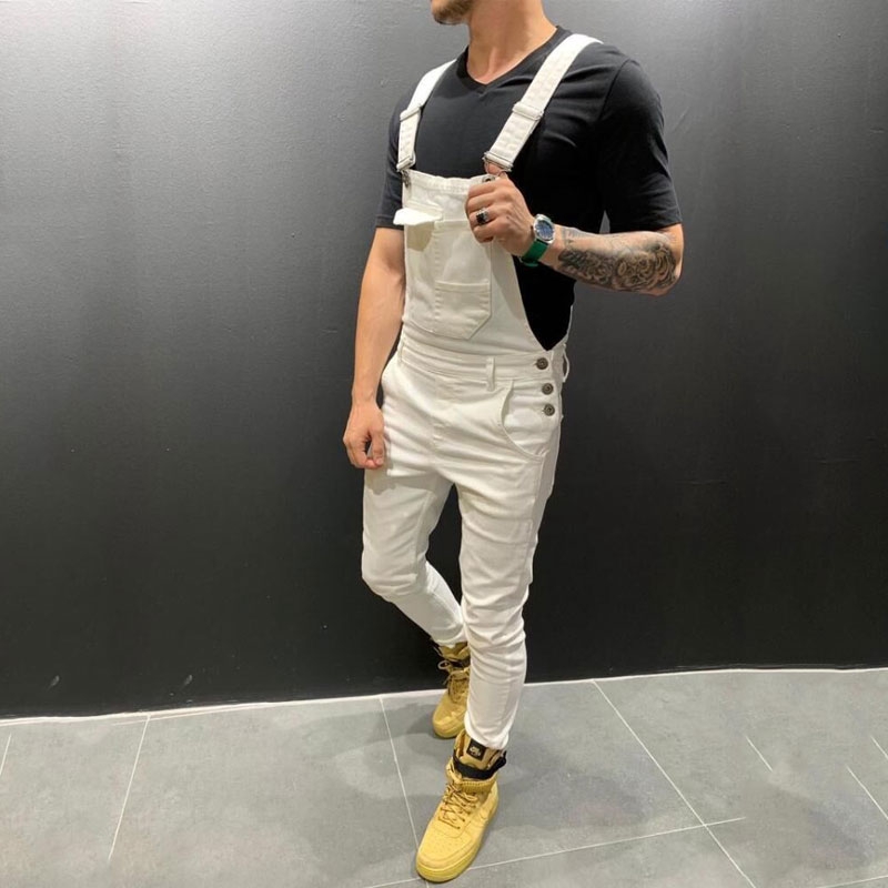 Quần Yếm Denim Hai Dây Màu Đen / Trắng / Xanh Lá / Đỏ / Kaki Phong Cách Hàn Quốc Cho Nam