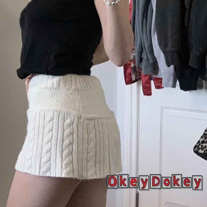 OKDK-y2k Chân váy ngắn đan eo thiết kế dây rút eo thấp cho nữ