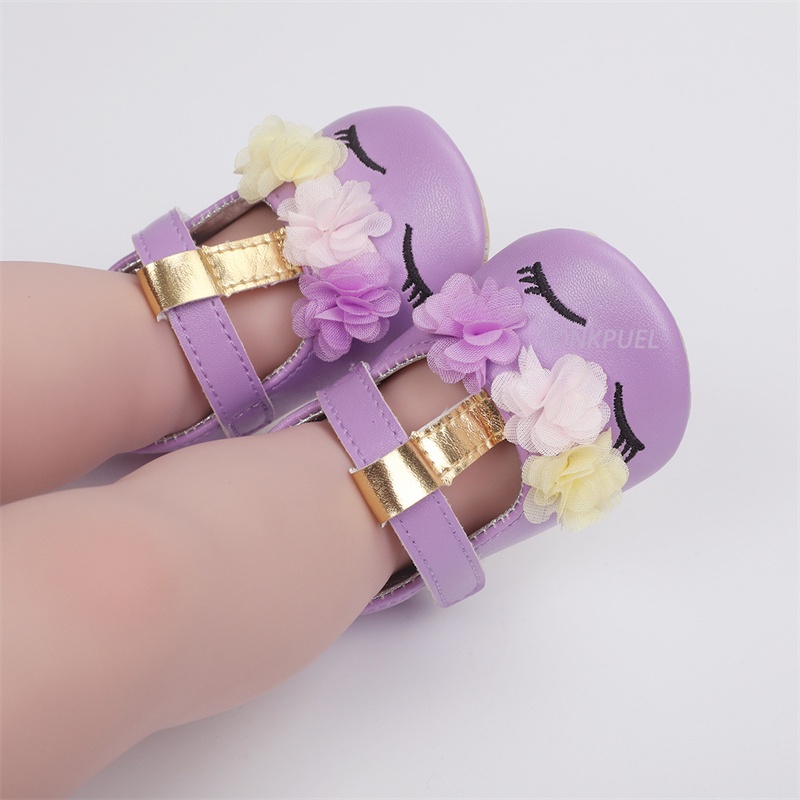 Giày Búp Bê Da PU Đế Mềm Đính Hoa Và Hình Kỳ Lân Dễ Thương Thời Trang Xuân Thu Cho Bé Gái 18 Tháng Tuổi