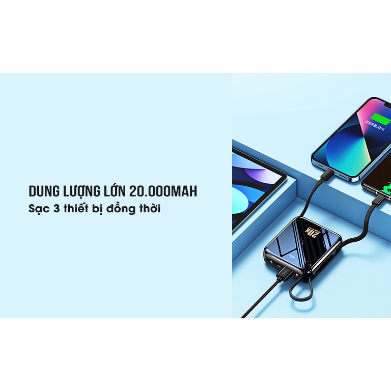 Sạc Nhanh Pin Sạc Dự Phòng 20.000 Mah Remax Rpp-51, Có Kèm Cáp Sạc Sẵn