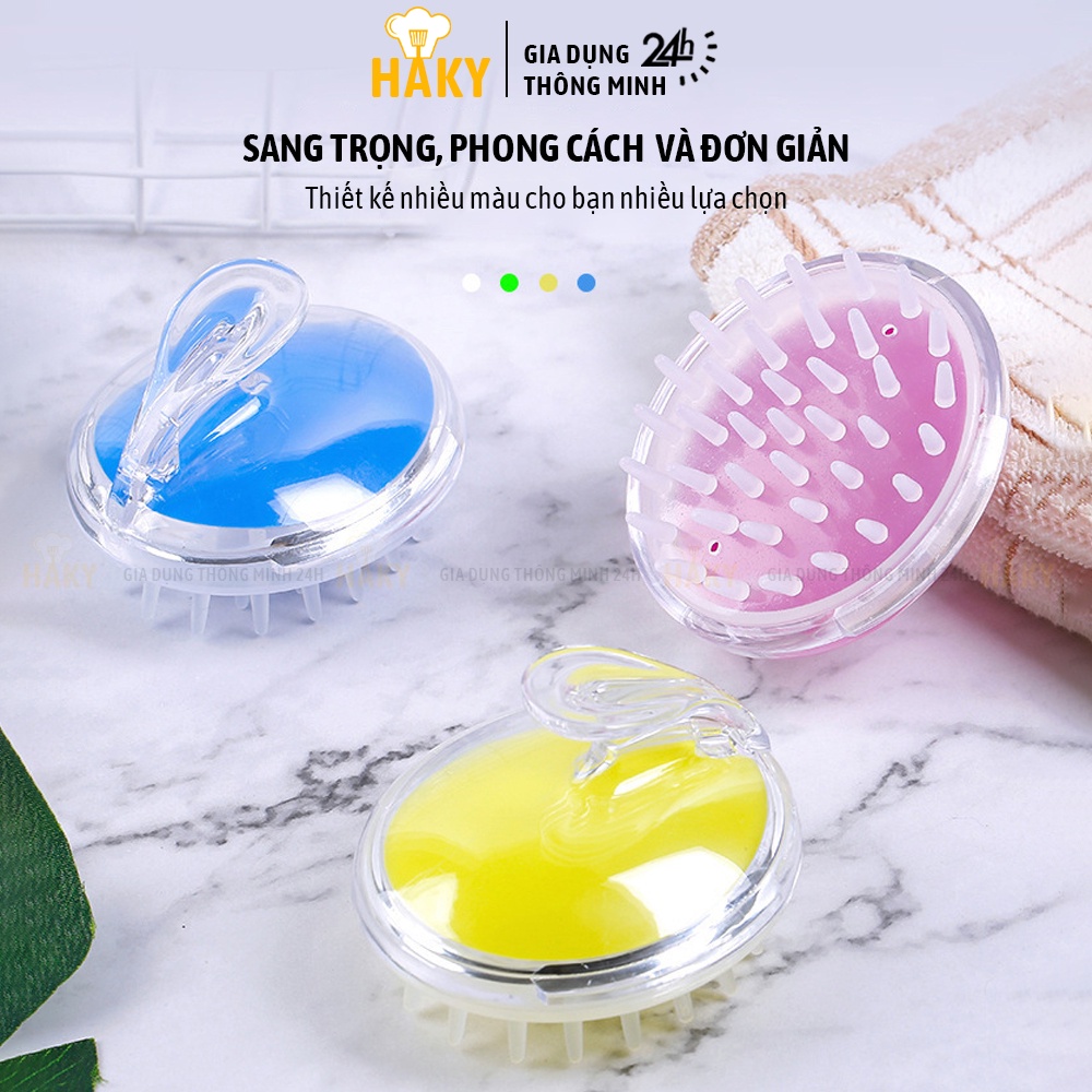 Lược gội đầu gai Silicon massage da đầu HAKY017, giúp tẩy da chết, làm sạch sâu, matxa thư giãn và kích thích mọc tóc