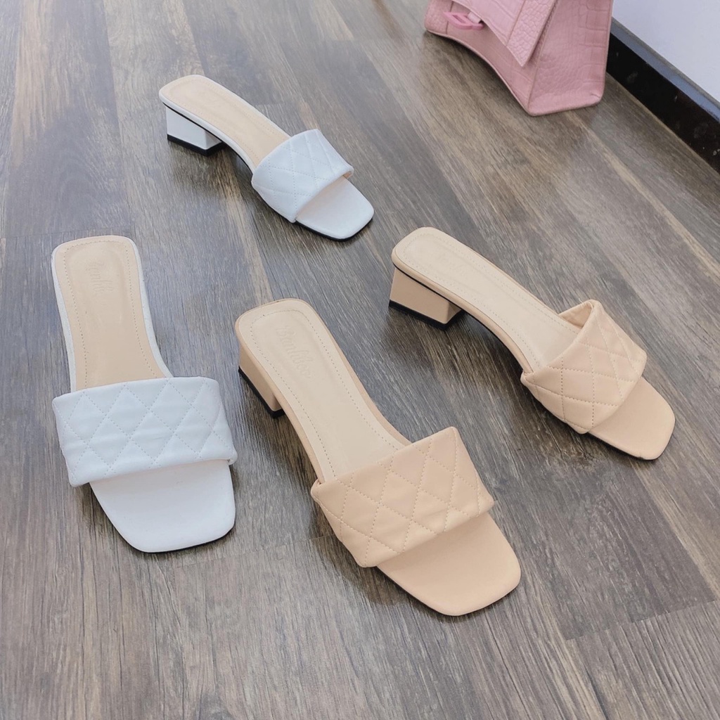 Giày sandal cao gót nữ 3cm đi làm,đi học quai ngang bản to da mềm hình chụp thật - LATYS