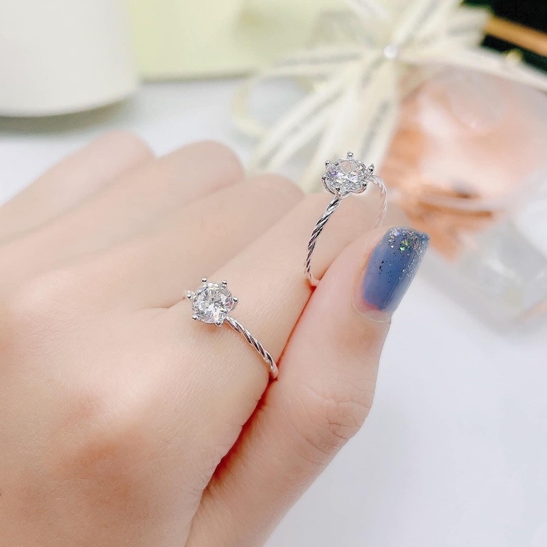 Nhẫn bạc nữ DaLiA Jewelry thân xoắn đá tròn bản đẹp cao cấp,bạc ta S99 - N120